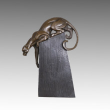 Животный бронзовый скульптурный лев / леопард, резьба по дереву, латунная статуя Tpal-466